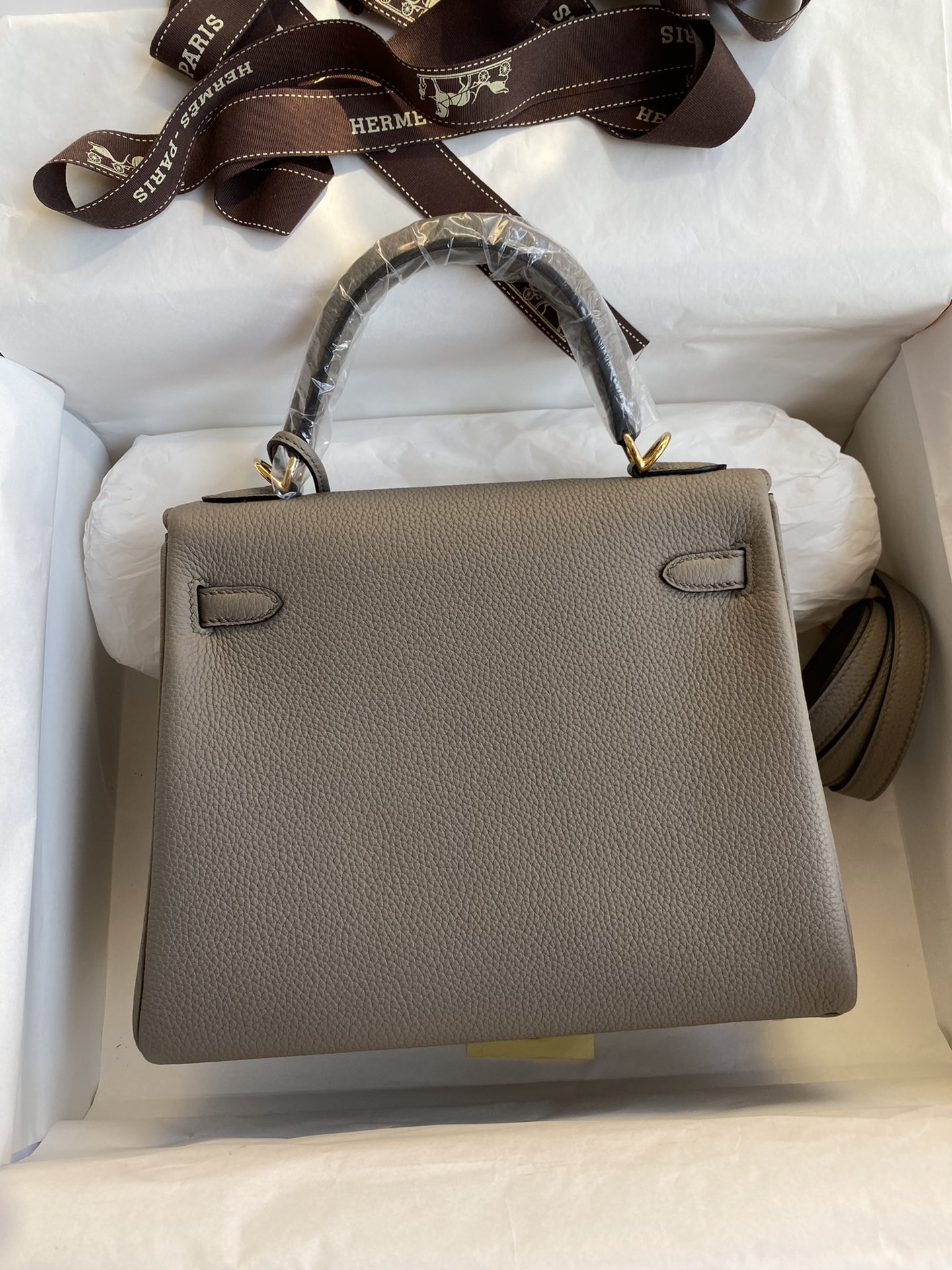 Hermes Kelly 25cm Handbag Shoulder Bag in Grey Togo Leather